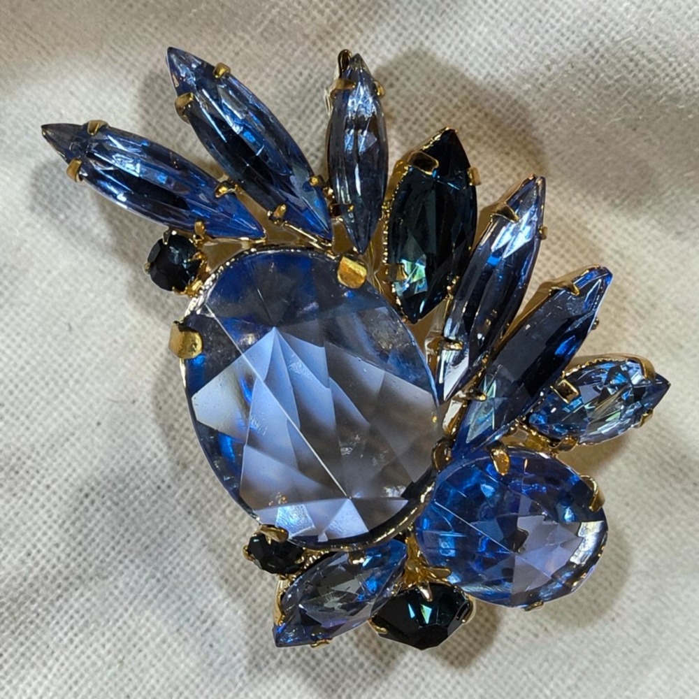 Vintage Austrian Blue Rhinestone Spray Brooch